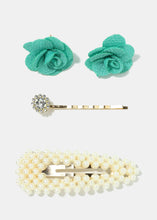 Load image into Gallery viewer, 3-Piece Pearl Hair Pins &amp; Flower Earrings
